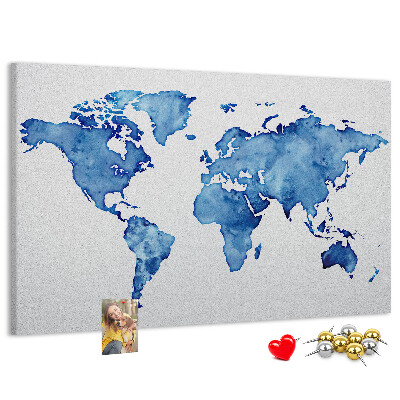 Tableau affichage liège Peinture à l'aquarelle bleue d'une carte du monde