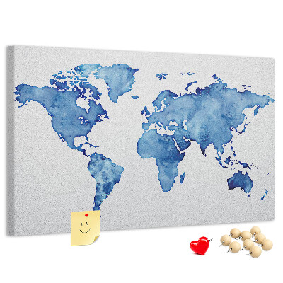 Tableau affichage liège Peinture à l'aquarelle bleue d'une carte du monde