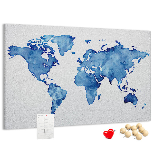 Tableau affichage liège Peinture à l'aquarelle bleue d'une carte du monde