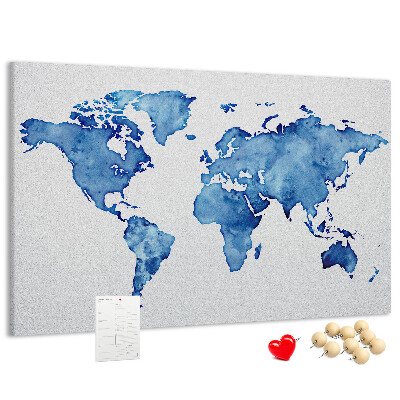 Tableau affichage liège Peinture à l'aquarelle bleue d'une carte du monde