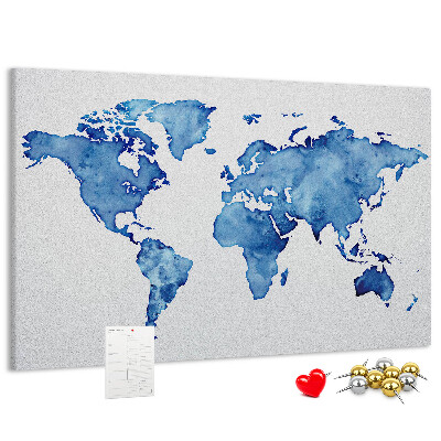 Tableau affichage liège Peinture à l'aquarelle bleue d'une carte du monde