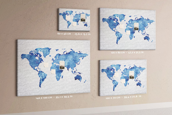 Tableau affichage liège Peinture à l'aquarelle bleue d'une carte du monde