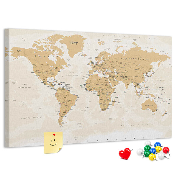 Tableau affichage liège Carte du monde avec indications de localisation.
