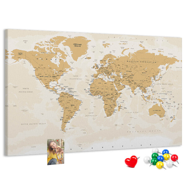 Tableau affichage liège Carte du monde avec indications de localisation.