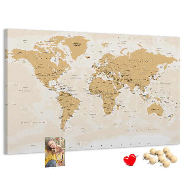 Tableau affichage liège Carte du monde avec indications de localisation.