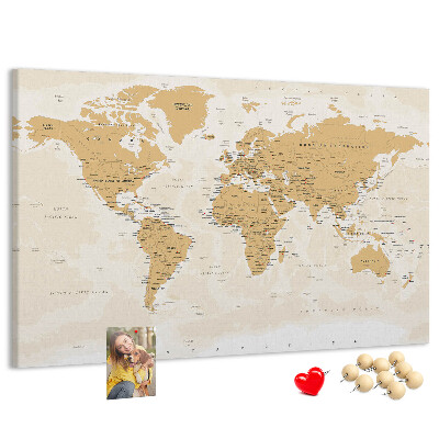Tableau affichage liège Carte du monde avec indications de localisation.