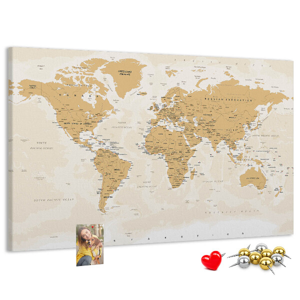 Tableau affichage liège Carte du monde avec indications de localisation.