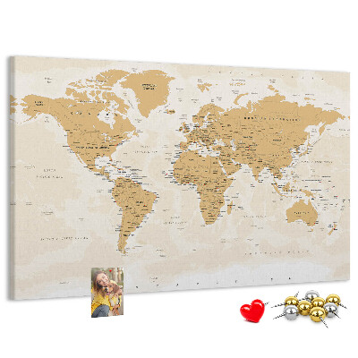 Tableau affichage liège Carte du monde avec indications de localisation.