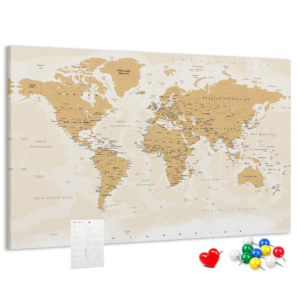 Tableau affichage liège Carte du monde avec indications de localisation.