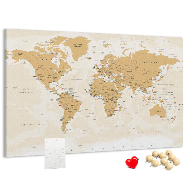 Tableau affichage liège Carte du monde avec indications de localisation.