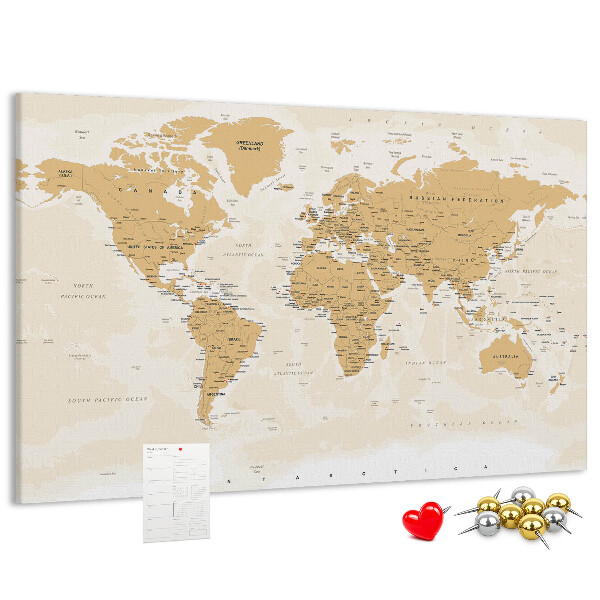 Tableau affichage liège Carte du monde avec indications de localisation.