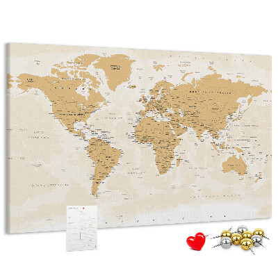 Tableau affichage liège Carte du monde avec indications de localisation.