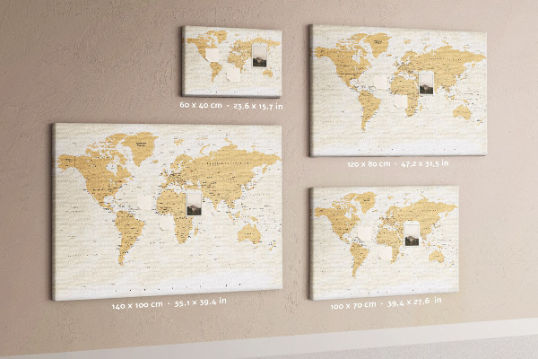Tableau affichage liège Carte du monde avec indications de localisation.