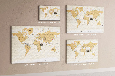 Tableau affichage liège Carte du monde avec indications de localisation.