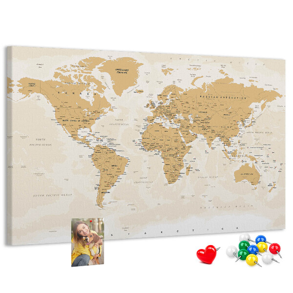 Tableau affichage liège Carte du monde avec indications de localisation.