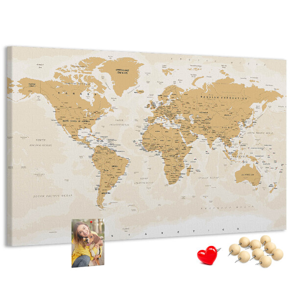 Tableau affichage liège Carte du monde avec indications de localisation.