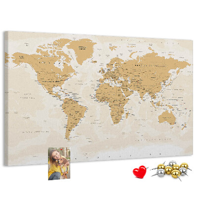 Tableau affichage liège Carte du monde avec indications de localisation.