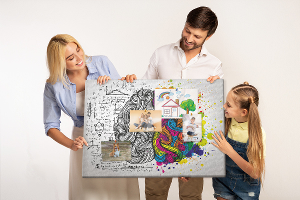 Tableau de liège Cerveau et créativité en harmonie colorée