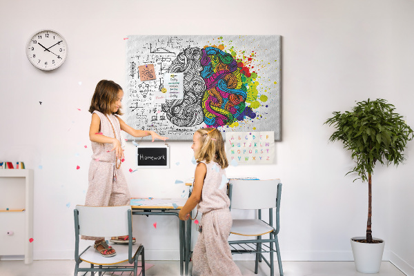 Tableau de liège Cerveau et créativité en harmonie colorée