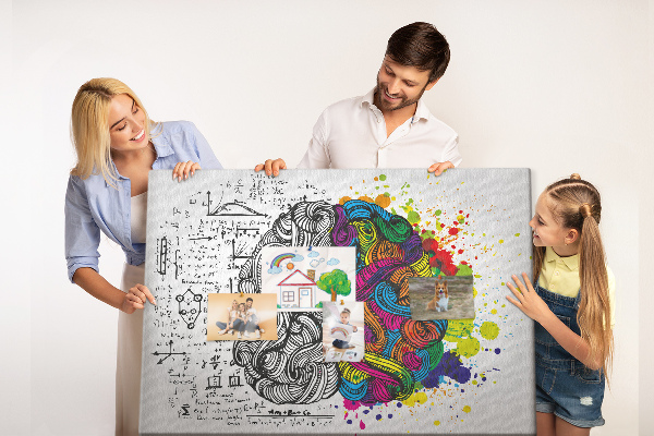 Tableau de liège Cerveau et créativité en harmonie colorée