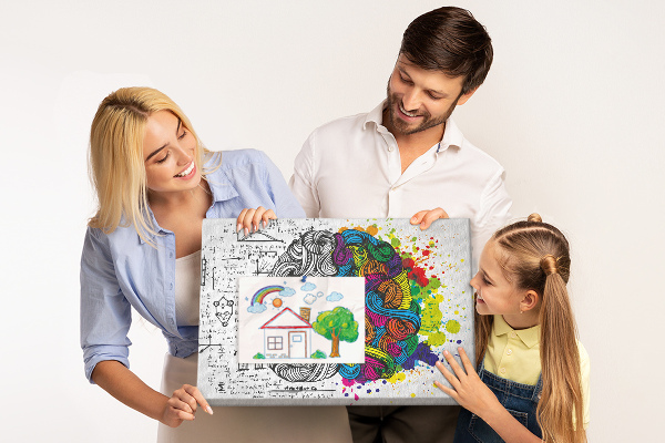 Tableau de liège Cerveau et créativité en harmonie colorée