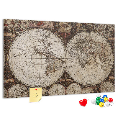 Tableau affichage liège Carte du monde antique avec détails géographiques
