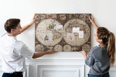 Tableau affichage liège Carte du monde antique avec détails géographiques