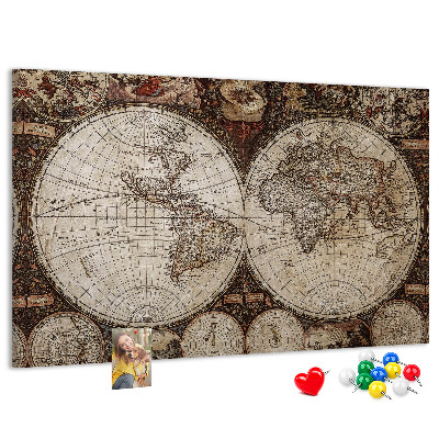 Tableau affichage liège Carte du monde antique avec détails géographiques