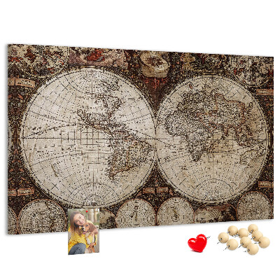 Tableau affichage liège Carte du monde antique avec détails géographiques