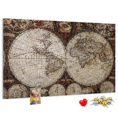 Tableau affichage liège Carte du monde antique avec détails géographiques