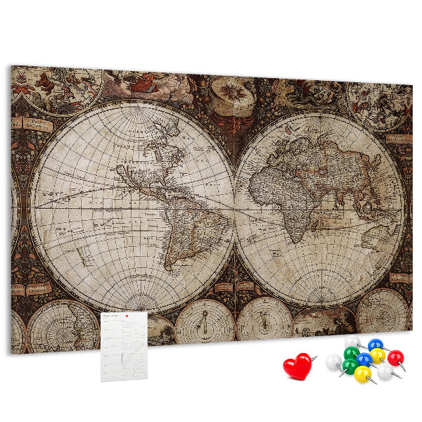 Tableau affichage liège Carte du monde antique avec détails géographiques