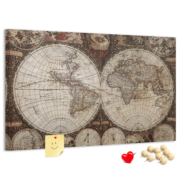 Tableau affichage liège Carte du monde antique avec détails géographiques