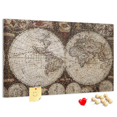 Tableau affichage liège Carte du monde antique avec détails géographiques