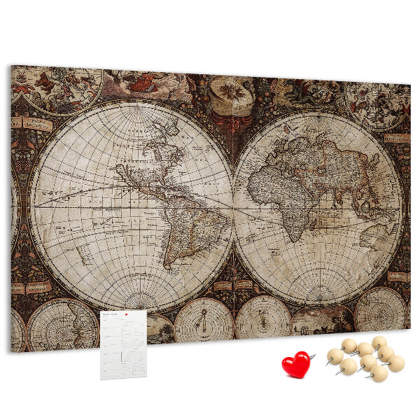 Tableau affichage liège Carte du monde antique avec détails géographiques