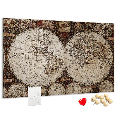 Tableau affichage liège Carte du monde antique avec détails géographiques