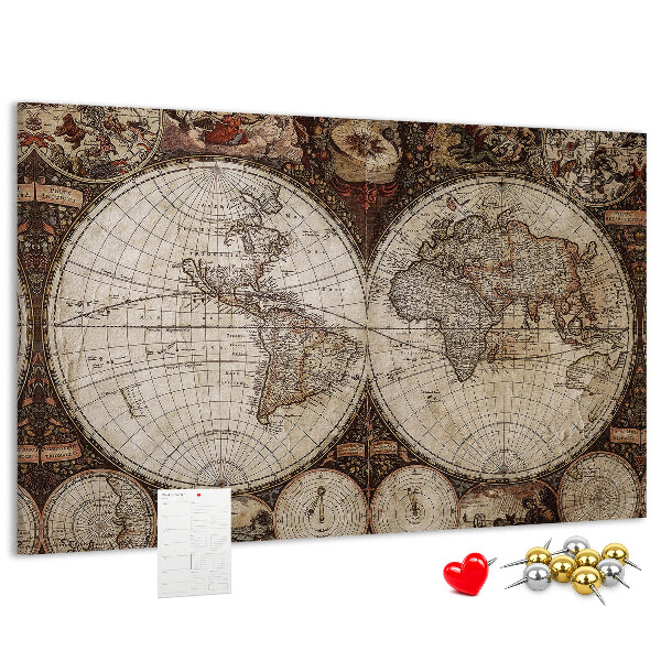 Tableau affichage liège Carte du monde antique avec détails géographiques
