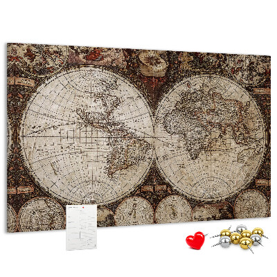 Tableau affichage liège Carte du monde antique avec détails géographiques