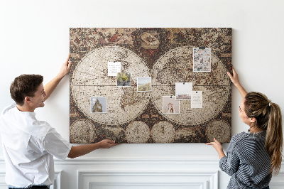 Tableau affichage liège Carte du monde antique avec détails géographiques