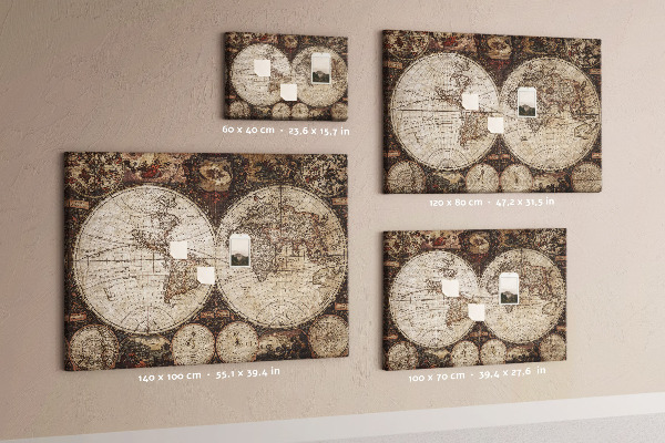Tableau affichage liège Carte du monde antique avec détails géographiques