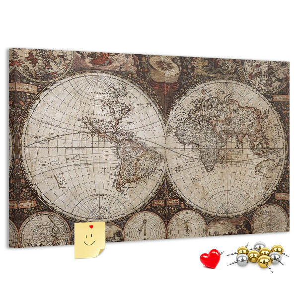 Tableau affichage liège Carte du monde antique avec détails géographiques