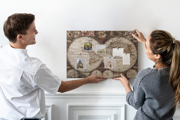 Tableau affichage liège Carte du monde antique avec détails géographiques