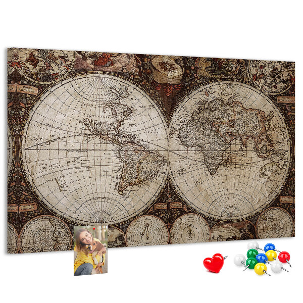 Tableau affichage liège Carte du monde antique avec détails géographiques