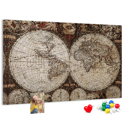 Tableau affichage liège Carte du monde antique avec détails géographiques