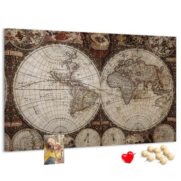 Tableau affichage liège Carte du monde antique avec détails géographiques