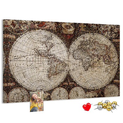 Tableau affichage liège Carte du monde antique avec détails géographiques