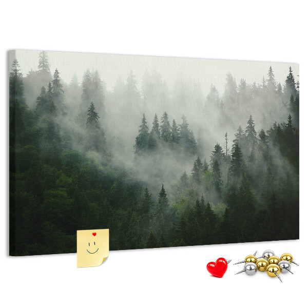 Tableau de liège Une forêt brumeuse à l'atmosphère mystérieuse.