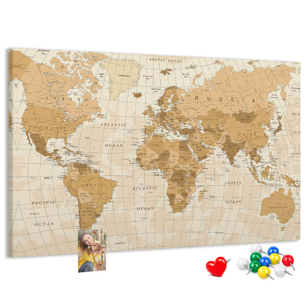 Tableau de liège Carte du monde antique dans des tons de brun