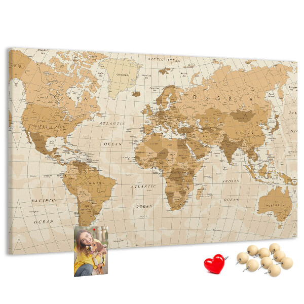 Tableau de liège Carte du monde antique dans des tons de brun