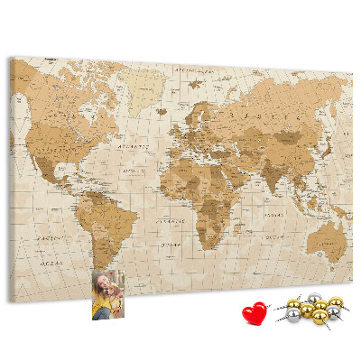 Tableau de liège Carte du monde antique dans des tons de brun