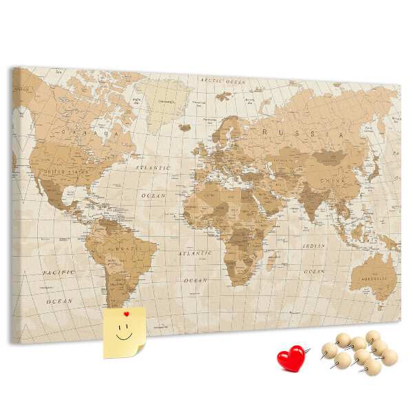 Tableau de liège Carte du monde antique dans des tons de brun